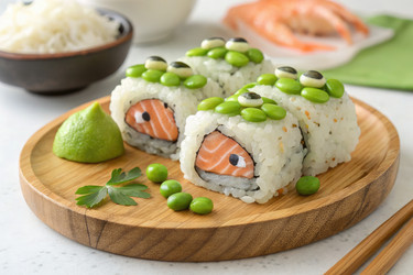 Вкусный суши-ролл с зелеными глазами и свежими ингредиентами, созданный с помощью генеративного ИИ - RomanZ