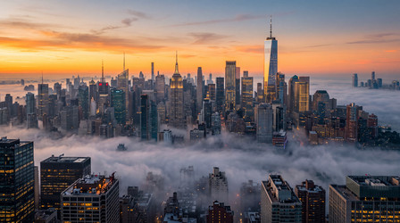 Манхэттен в объятиях тумана: рассвет над Нью‑Йорком с видом на One World Trade Center - zemlyansky32