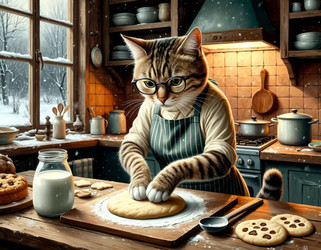 Кошка-домохозяйка на кухне. Футуристическая картинка - Nik.Alex
