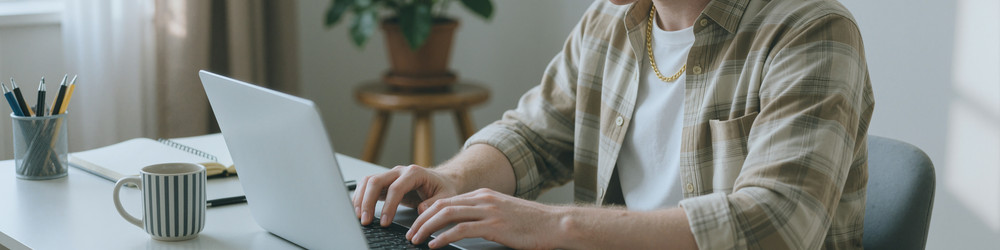Мужчина печатает на клавиатуре ноутбука, работая удаленно из домашнего офиса - DragonImagesAsia