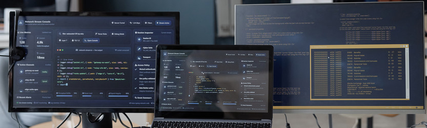 Компьютерные мониторы, отображающие программный код в Офисе информационных технологий - SeventyFour