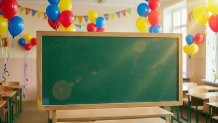 Sunlit Green Chalkboard in Classroom – Warm Rays Inspiring Desire to Learn for Education Ads, Back to School or Study Motivation Content - Kulkann75