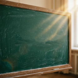 Bright Morning Sun Filling Classroom with Green Board – Hopeful Academic Mood for School Brochures, Learning Posters or Teacher Resources - Kulkann75