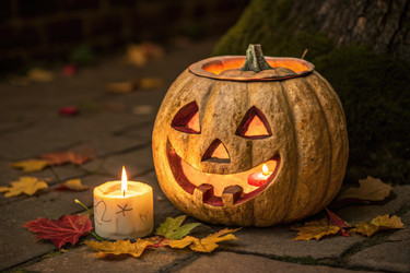 Подсвечник для Хэллоуина с фонарем Jack O, светящимся в сумерках, Порождающий искусственный интеллект - RomanZ