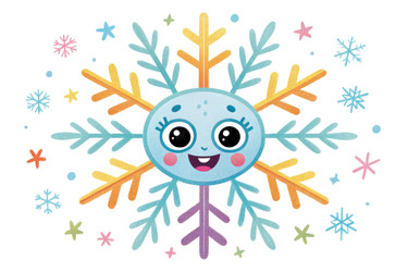 Joyful Colorful Snowflake Illustration for Kids' Décor Generative AI - RomanZ