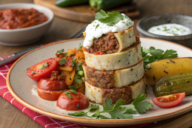 Вкусный Бейти-Кебаб подается со свежими овощами и соусом Генеративный АЙ - RomanZ