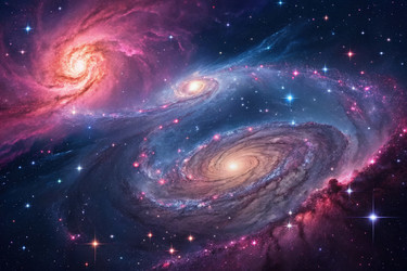 Яркая космическая туманность со спиральными галактиками в Глубоком космосе Порождающий Искусственный интеллект - RomanZ