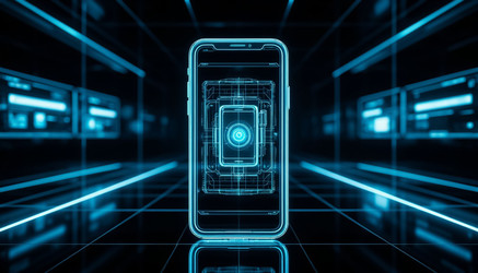 Презентация современного телефона будущего, голографического на темном фоне - Nik.Alex
