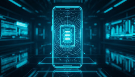 Презентация современного телефона будущего, голографического на темном фоне - Nik.Alex