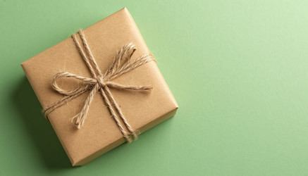 МGift in kraft paper on pastel green background - Nik.Alex