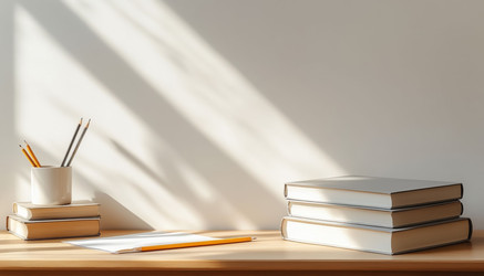Школьный стол рядом со светлой минималистской стеной с книгами - Nik.Alex