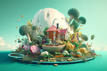 Эко-еда креативная 3d. Планета здорового питания. Генерировать искусственный интеллект - yliv