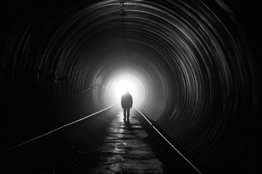 Темный туннель с человеком на свету. Мечтайте об успехе. Генерировать искусственный интеллект - yliv