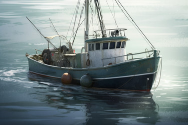 Морская рыбацкая лодка. Сетка для морепродуктов. Генерировать искусственный интеллект - yliv