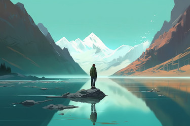 Мужчина стоит у речного пейзажа. Генерировать искусственный интеллект - yliv