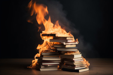 Стопка книг горит. Горячий темный дым. Генерировать искусственный интеллект - yliv