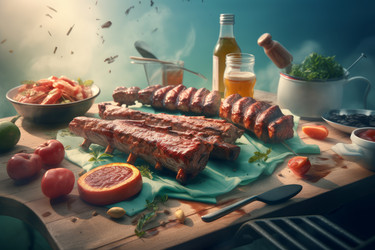 Стол для барбекю с мясом и овощами. Генерировать искусственный интеллект - yliv