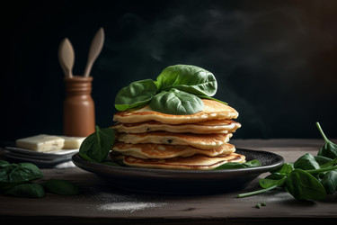 Горячие блинчики с зеленым шпинатом. Вкусная еда. Генерировать искусственный интеллект - yliv