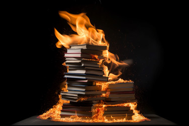 Стопка книг разжигает пламя. Магия свободы. Генерировать искусственный интеллект - yliv