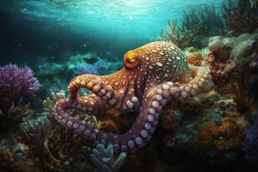 Подводный риф с осьминогом. Морская дикость. Генерировать искусственный интеллект - yliv