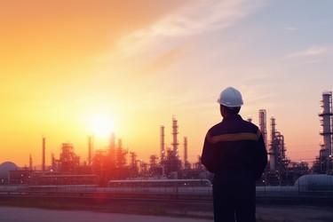 Нефтехимический оператор на закате. Энергетический оператор. Вымышленный человек. Генерировать искусственный интеллект - yliv