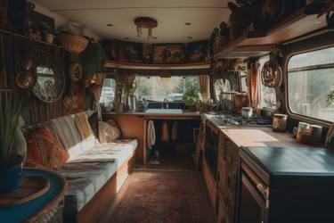 Современный интерьер фургона-кемпера vanlife. Мобильное путешествие. Генерировать искусственный интеллект - yliv