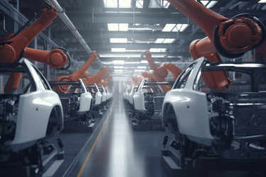 Robot hand assembly car. Generate Ai - yliv