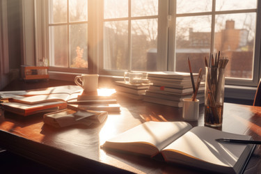 Книги с кофе в солнечном свете. Генерировать искусственный интеллект - yliv