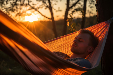 Man resting hammock outdoor. Generate Ai - yliv