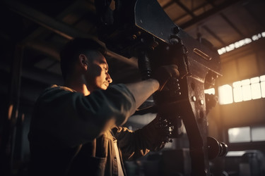 Steel job. Work manufacture heavy. Fictional person. Generate Ai - yliv