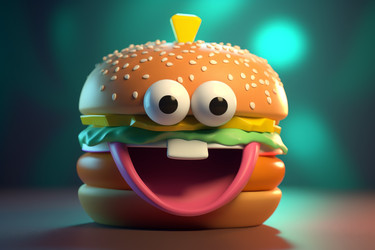 3D милый персонаж гамбургер. Мясная пища. Создать ИИ - yliv