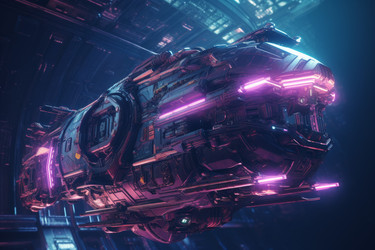 Киберпанковский космический корабль. Абстрактная игра neon. Генерировать искусственный интеллект - yliv