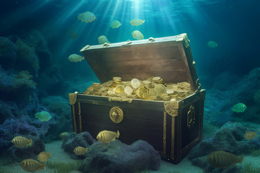 Сундук с золотыми монетами. Золото морского океана. Генерировать искусственный интеллект - yliv