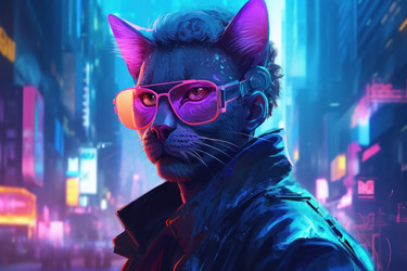 Кошачьи киберпанковские очки. Неоновая кошечка. Генерировать искусственный интеллект - yliv