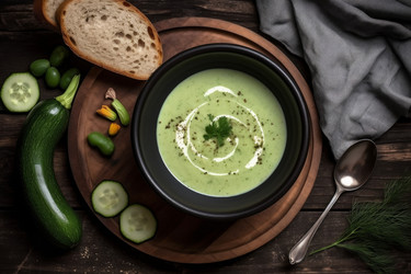 Tasty zucchini cream soup. Spring food. Generate Ai - yliv