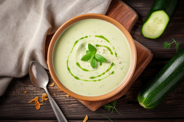Вкусный крем-суп из цуккини, вид сверху. Генерировать искусственный интеллект - yliv