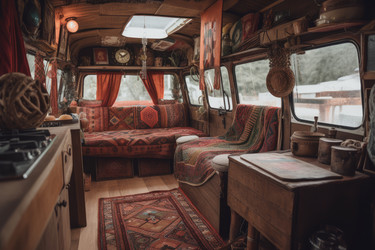 Современный интерьер vanlife. Автомобиль с дизайном кровати. Создать ИИ - yliv