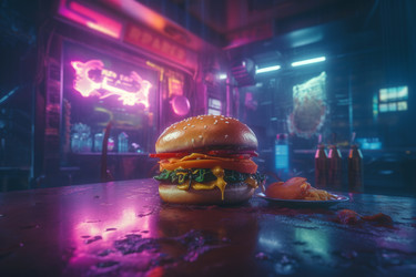 Вкусный бургер 3d vaporwave. Генерировать искусственный интеллект - yliv