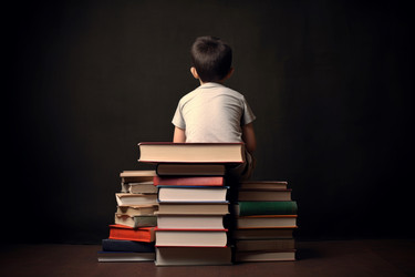 Вид сзади на детскую стопку книг. Генерировать искусственный интеллект - yliv