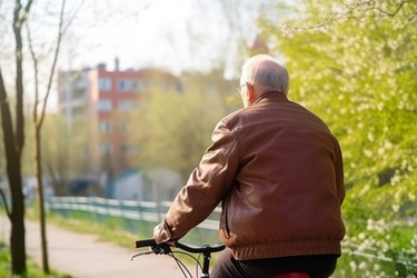 Утро пожилого человека на велосипеде по городу. Генерировать искусственный интеллект - yliv