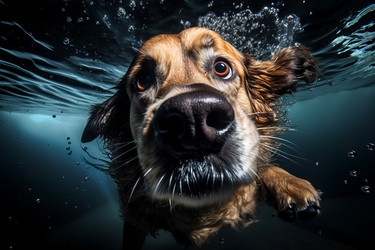 Underwater photo of dog. Generate Ai - yliv