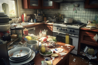 На кухне грязный хаос. Раковина для мытья посуды. Генерировать искусственный интеллект - yliv