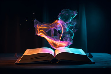 Волшебные неоновые огни над книгой. открытое обучение. генерировать искусственный интеллект - yliv