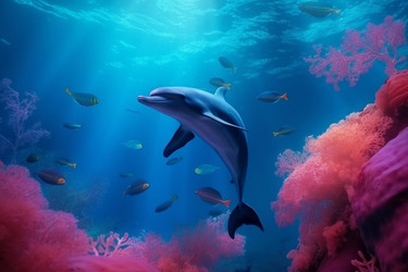 Дельфин плывет по морю. Под водой океан. Генерировать искусственный интеллект - yliv