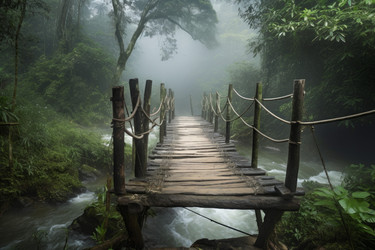 Jungle bridge forest. Park nature. Generate Ai - yliv