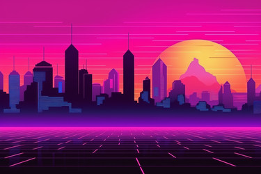 Закат большого ретро-города. Космическое техно. Генерировать искусственный интеллект - yliv
