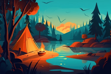 Кемпинг на лесной реке. Праздничный костер. Создать ИИ - yliv
