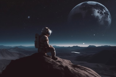 Космонавт, сидя на планете на закате. Человек астрономии. Создать ИИ - yliv