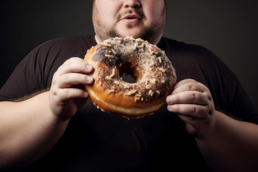 Fat man ready to eat big donut. Generate Ai - yliv