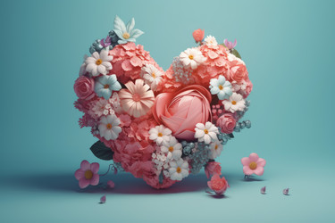 Цветочное сердце 3d пастелью. Цветочная открытка. Генерировать искусственный интеллект - yliv